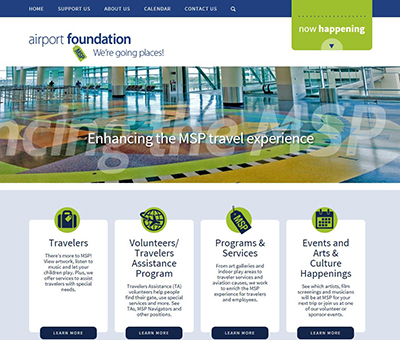home page of the new airport foundation msp's web site
